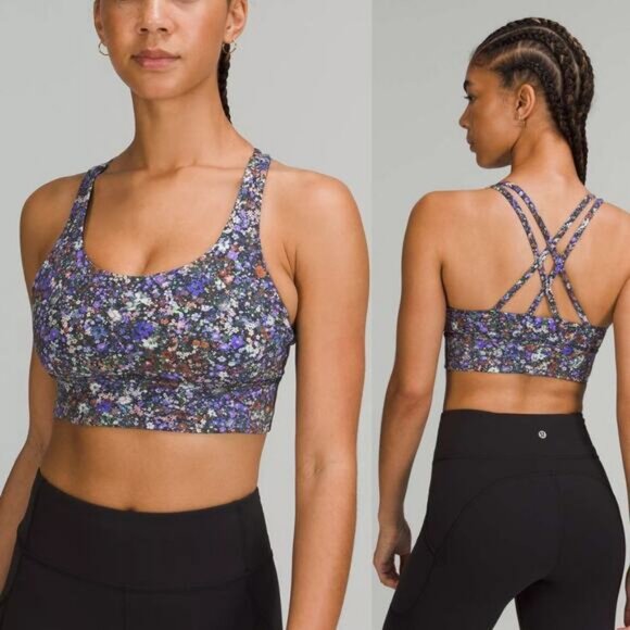 LULULEMON Energy Longline Bra Size 4 Medium Support B/C Cup Flower Burst Multi - Picture 1 of 7
